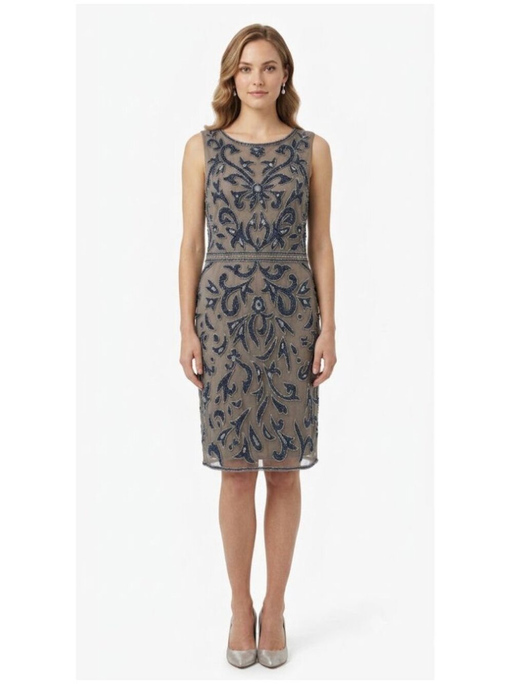Pisarro Nights Petite Size Sleeveless Beaded Sheath Dress, Womens Size 12